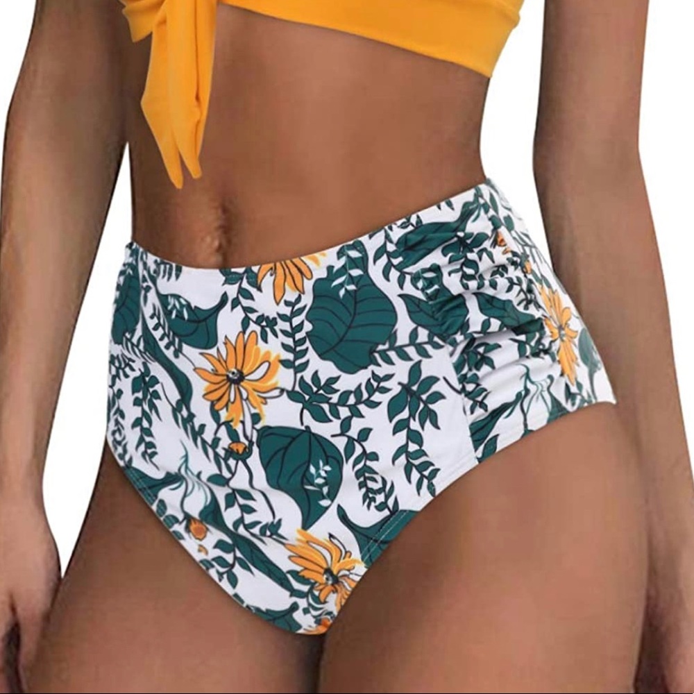 High-Waisted Floral Ruched Swimsuit Bottom